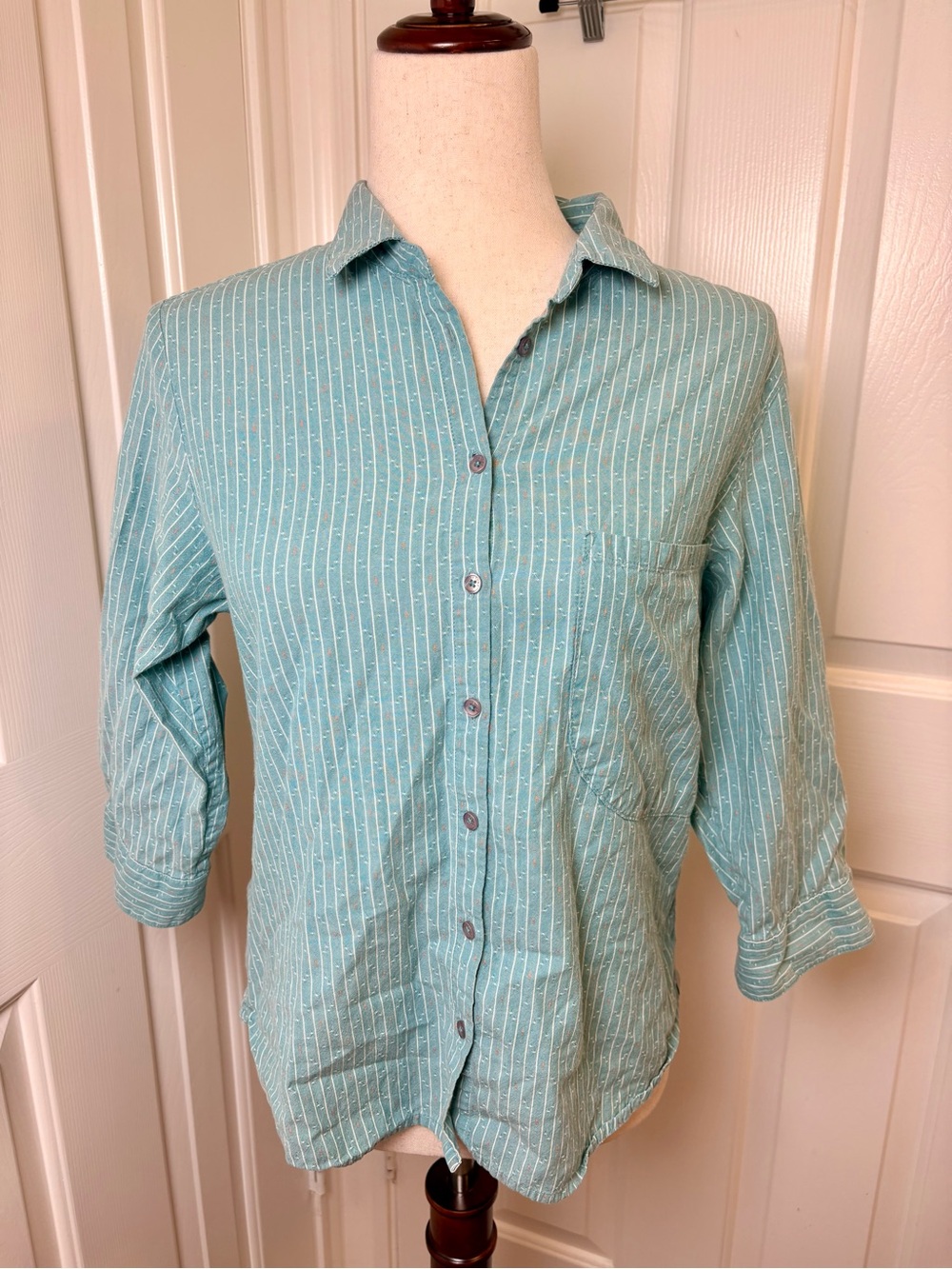 Horny Toad (Toad&Co) Green Fanfair Shirt Stripe Roll Tab Button Up Medium